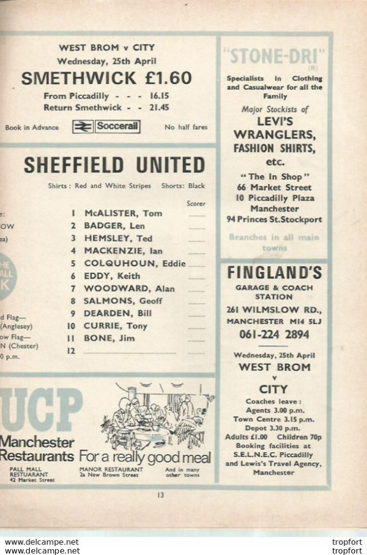 CO / PROGRAMME FOOTBALL Program MANCHESTER CITY England 1973 SHEFFIELD UNITED 24 Pages - Programs