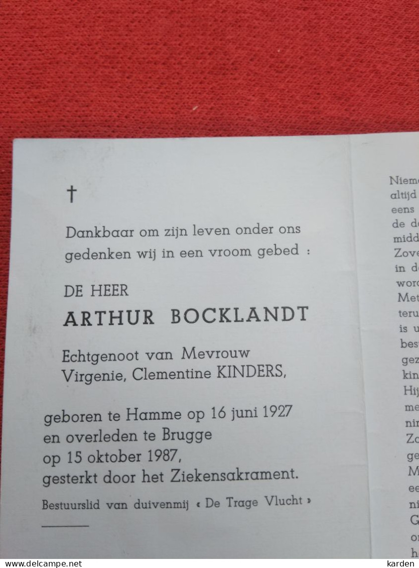 Doodsprentje Arthur Bocklandt / Hamme 16/6/1927 Brugge 15/10/1987 ( Virgenie Clementine Kinders ) - Religion &  Esoterik