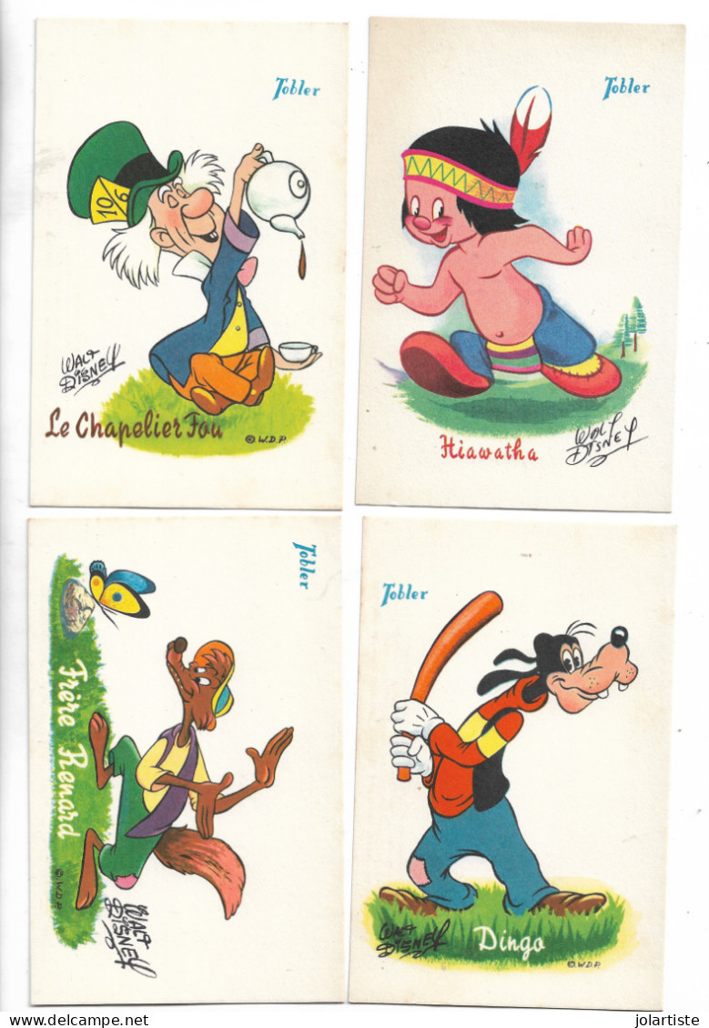 Walt Disney  Publicite  Chocolat Tobler ; Le Chapelier Fou ; Hiawatha; Dingo ; Frere Renard ;  N0173 - Werbepostkarten