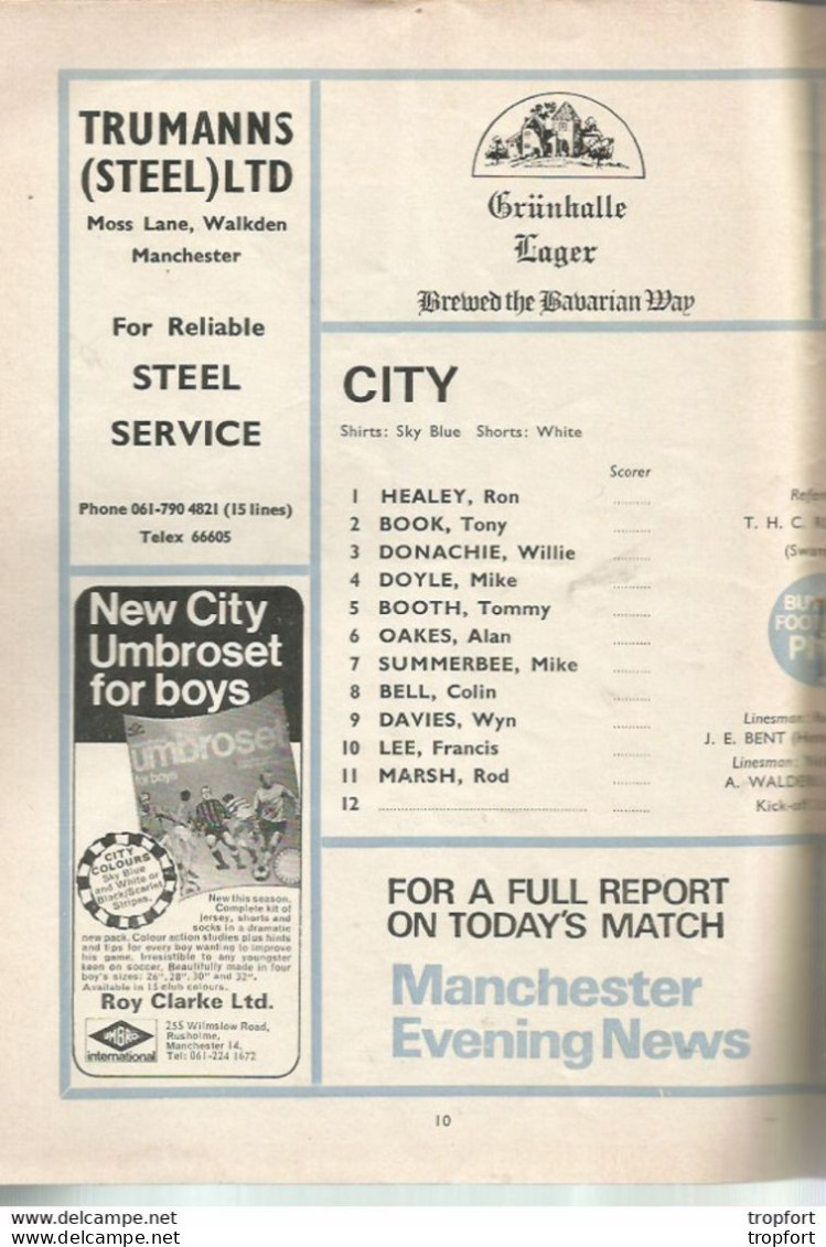 CO / PROGRAMME FOOTBALL Program MANCHESTER CITY England 1972 STOKE CITY 20 PAGES - Programmi