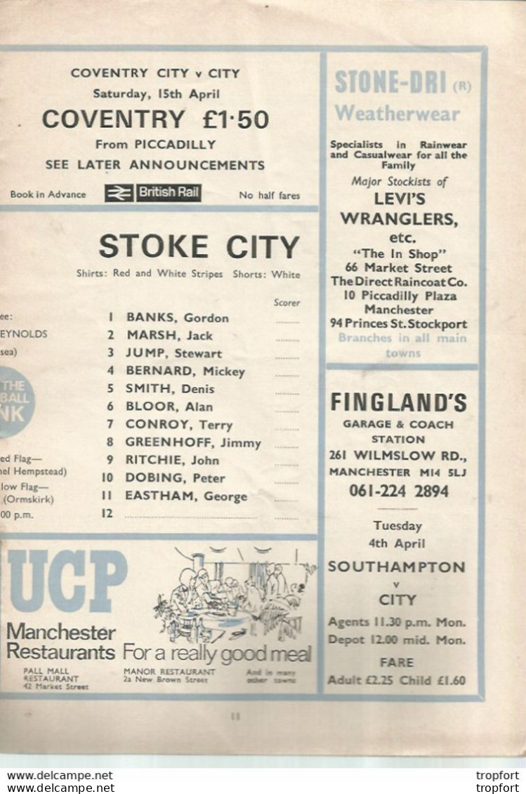 CO / PROGRAMME FOOTBALL Program MANCHESTER CITY England 1972 STOKE CITY 20 PAGES - Programmi