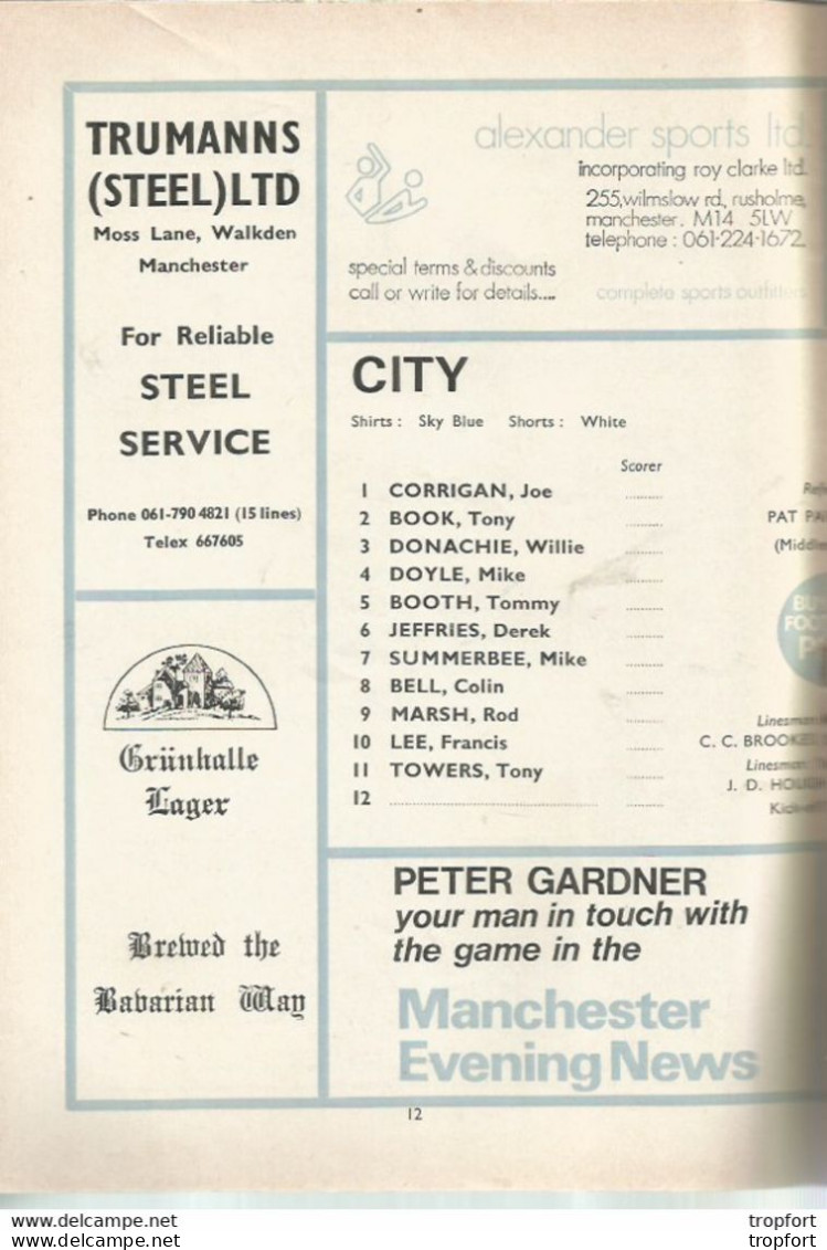 CO / PROGRAMME FOOTBALL Program MANCHESTER CITY England 1972 LIVERPOOL 24 PAGES - Programma's