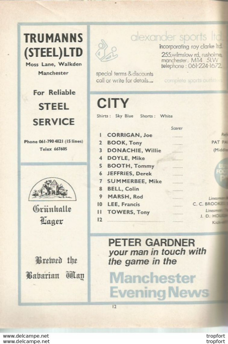 CO / PROGRAMME FOOTBALL Program MANCHESTER CITY England 1972 LIVERPOOL 24 PAGES - Programas