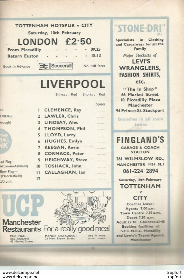 CO / PROGRAMME FOOTBALL Program MANCHESTER CITY England 1972 LIVERPOOL 24 PAGES - Programmes