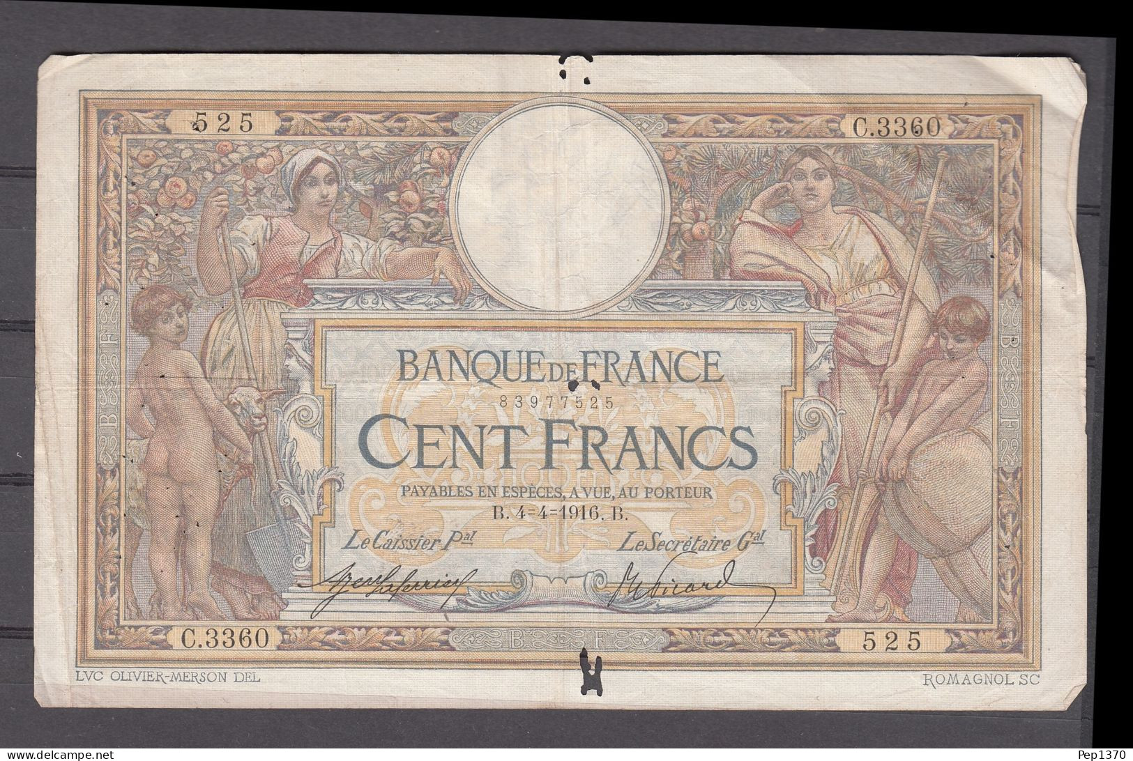 BILLETE DE FRANCIA DE 100 FRANCOS DE 1916 B - 5 F 1912-1917 ''Bleu''