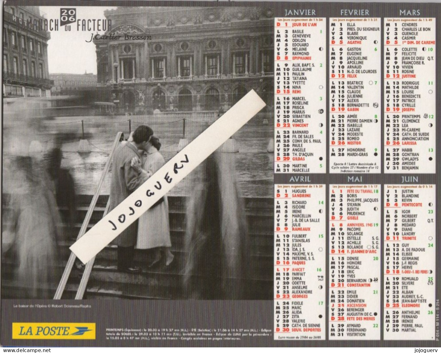 Calendrier 2006 Baiser De L'Opéra ,couple D'amoureux Paris, De Doisneau (plan Lille Dunkerque Douai Maubeuge Villeneuve - Grand Format : 1991-00