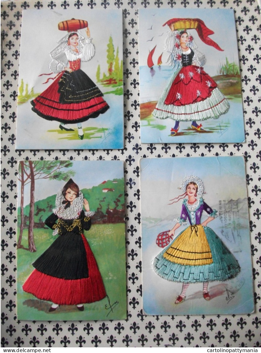 LOTTO 4 CARTOLINE - POSTCARD - DA COLLEZIONE - Costumi ITALIA Ricamate VAL D' AOSTA LOMBARDIAMARCHE LUCANIA - Bestickt