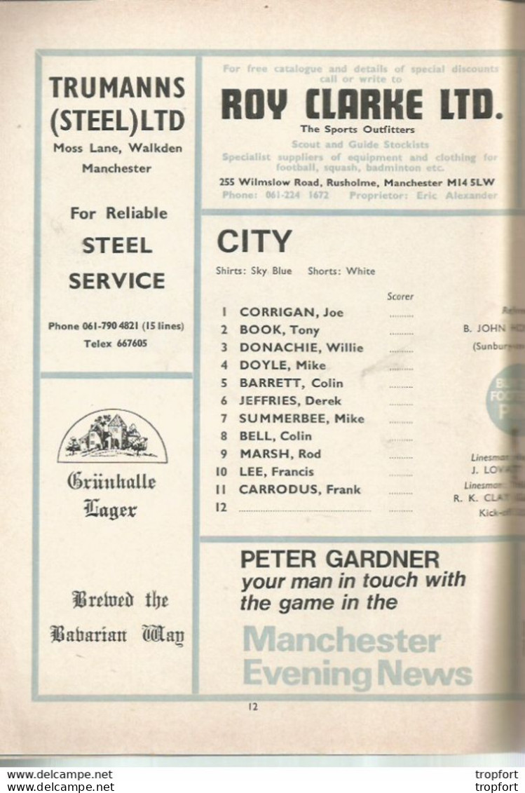CO / PROGRAMME FOOTBALL Program MANCHESTER CITY England 1972 MANCHESTER UNITED 24 PAGES - Programas