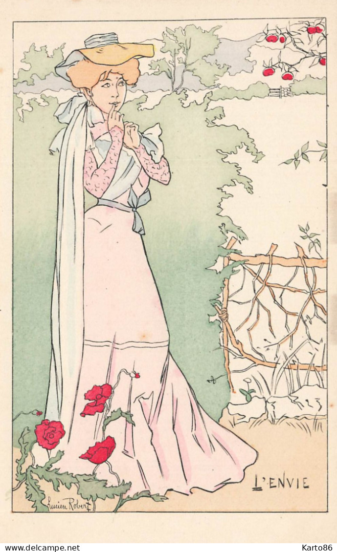 Lucien ROBERT * Série De 5 CPA Illustrateur Robert Art Nouveau Jugendstil * Femme Orgueil Luxure Envie Colère Paresse - Robert