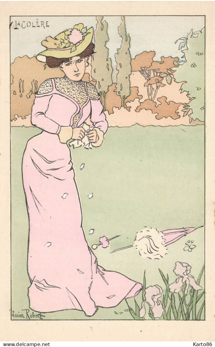 Lucien ROBERT * Série De 5 CPA Illustrateur Robert Art Nouveau Jugendstil * Femme Orgueil Luxure Envie Colère Paresse - Robert