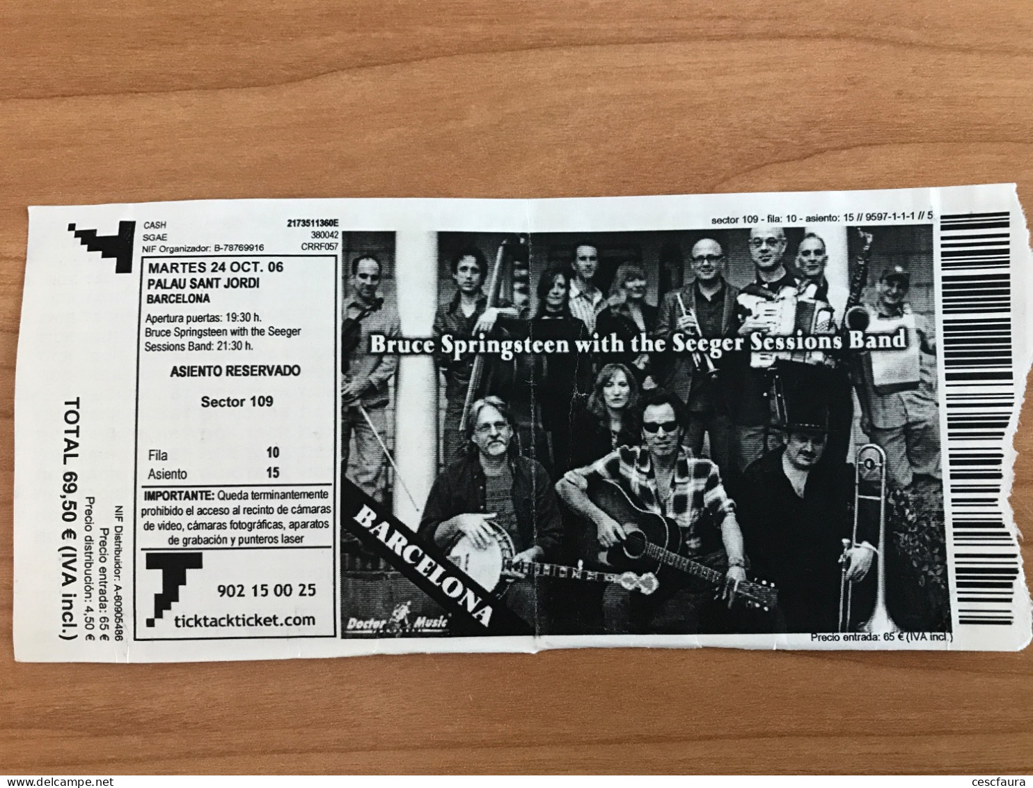 Bruce Springsteen With Teh Seeger Sessions Band Concert Ticket Barcelona Camp Nou 24/10/2006 Entrada Billet - Konzertkarten