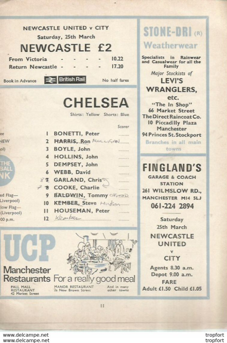 CO / PROGRAMME FOOTBALL Program MANCHESTER CITY England 1972 CHELSEA 20 PAGES - Programme