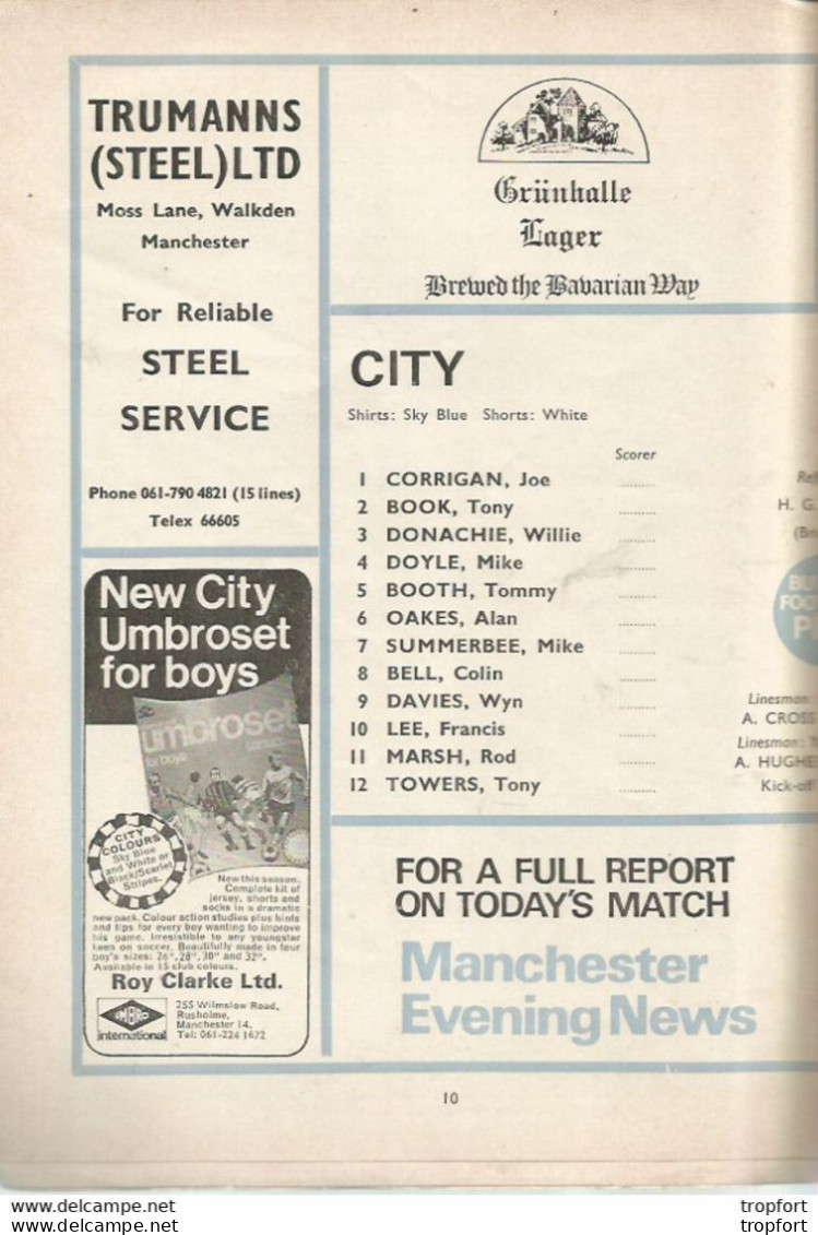 CO / PROGRAMME FOOTBALL Program MANCHESTER CITY England 1972 CHELSEA 20 PAGES - Programmes