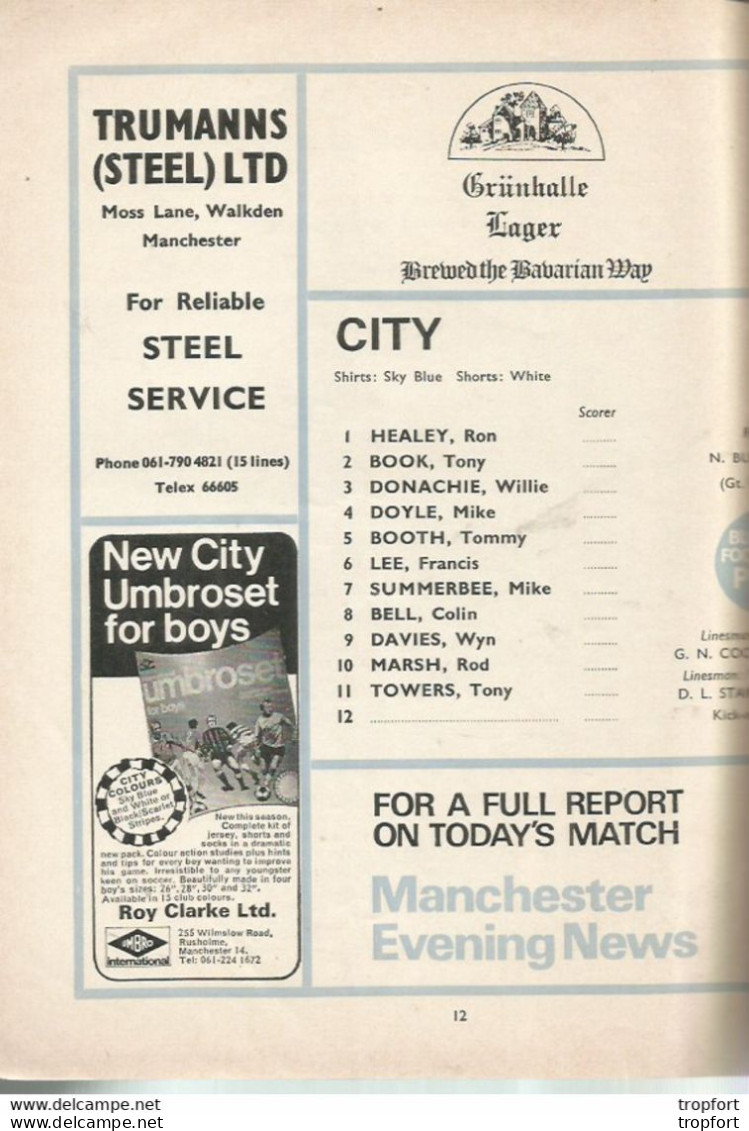 CO / PROGRAMME FOOTBALL Program MANCHESTER CITY England 1972 DERBY COUNTY 24 PAGES - Programme