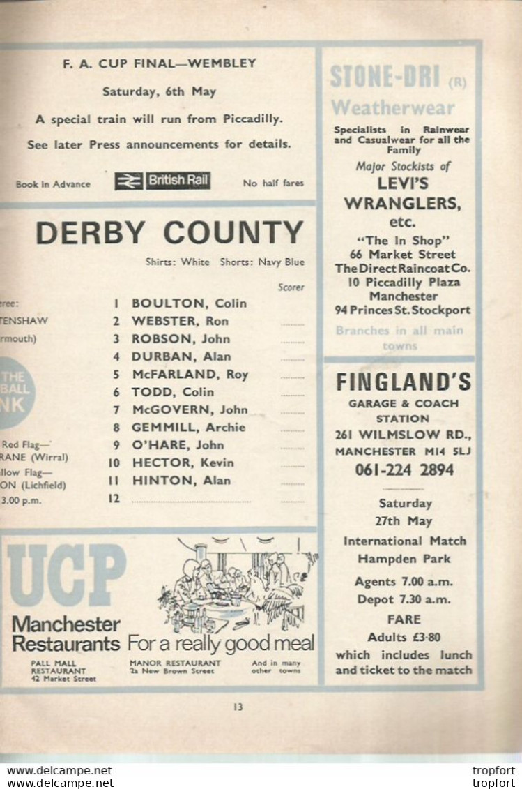 CO / PROGRAMME FOOTBALL Program MANCHESTER CITY England 1972 DERBY COUNTY 24 PAGES - Programs