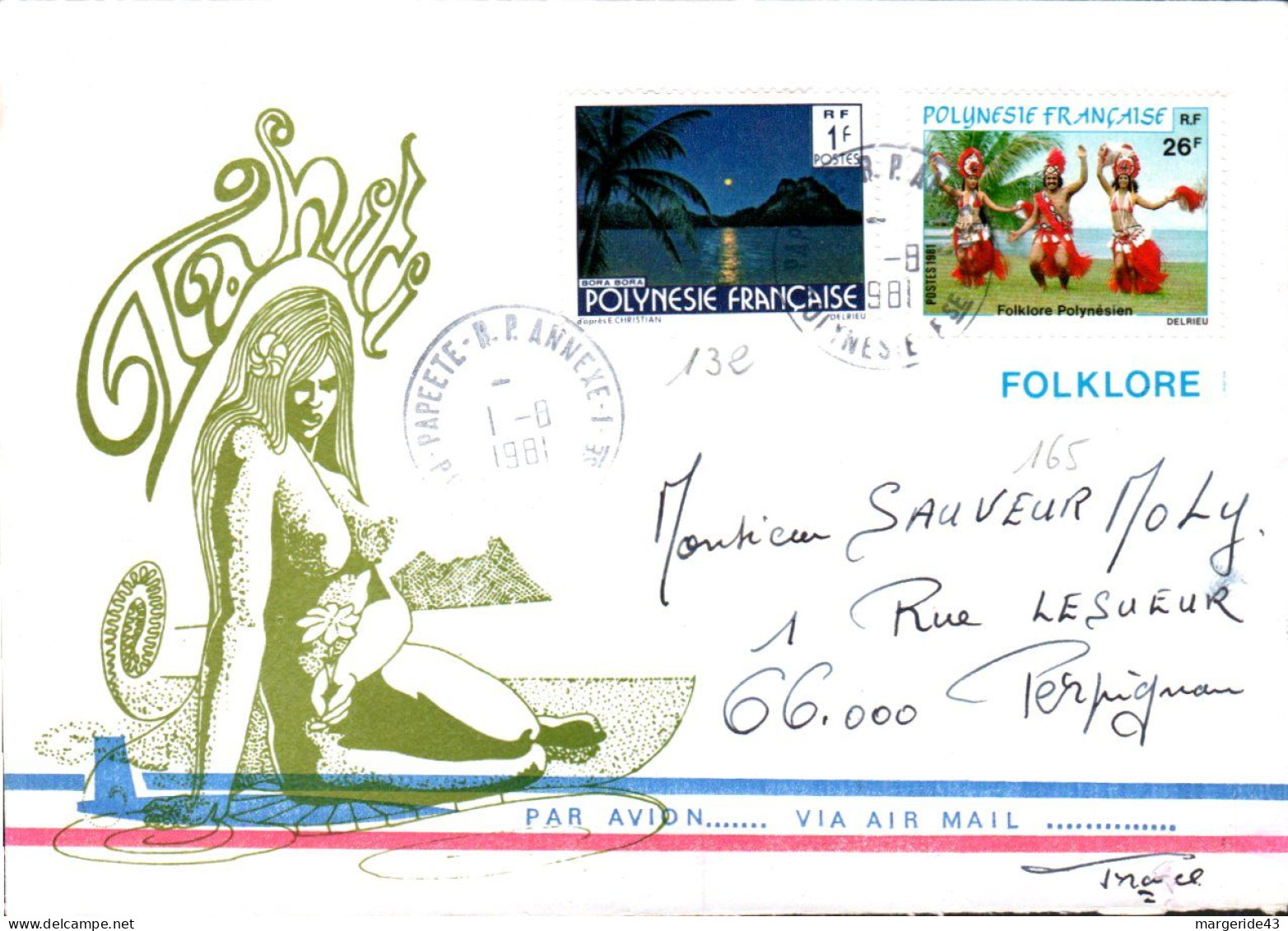 POLYNESIE AFFRANCHISSEMENT COMPOSE SUR LETTRE POUR LA FRANCE 1981 - Storia Postale