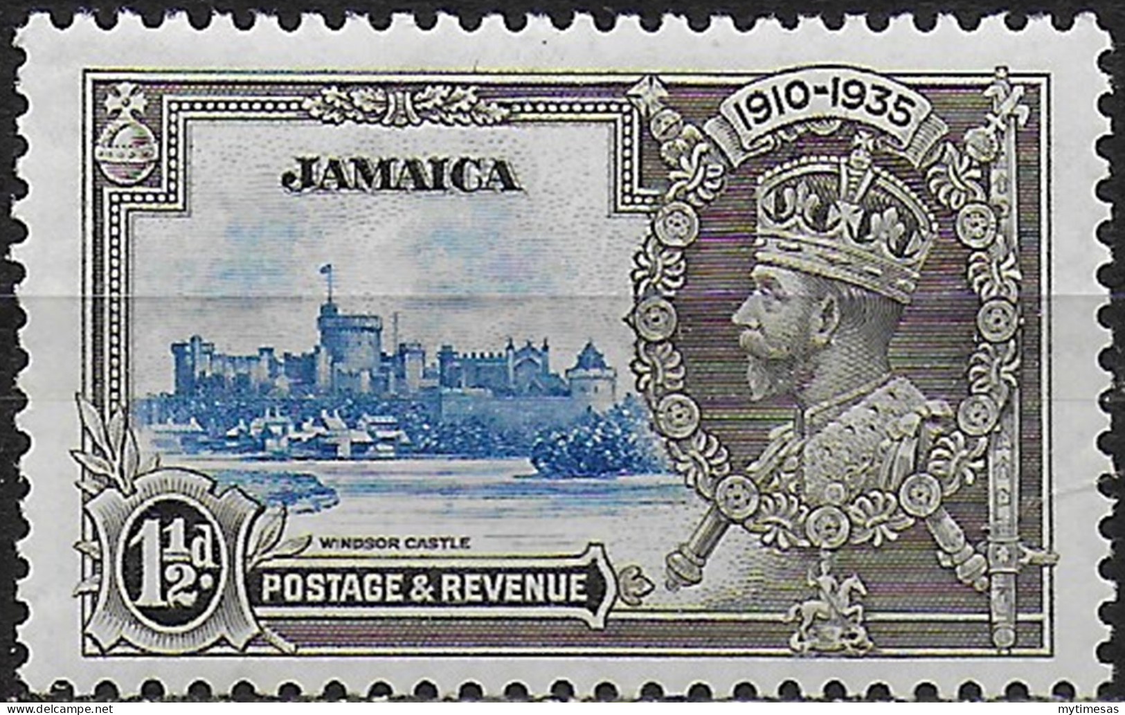 1935 Jamaica Silver Jubilee 1½d. Extra Flagstaff MNH SG N. 115a - Andere & Zonder Classificatie