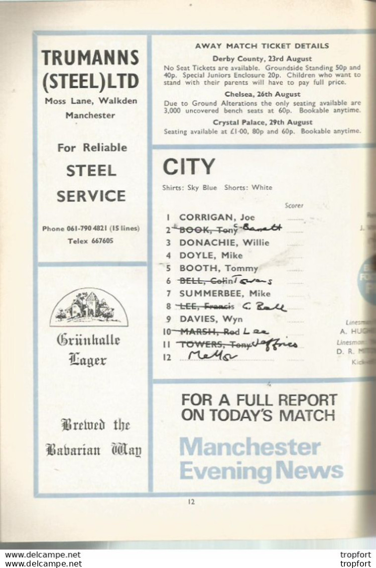CO / PROGRAMME FOOTBALL Program MANCHESTER CITY England 1972 NORWICH CITY 24 Pages - Programs