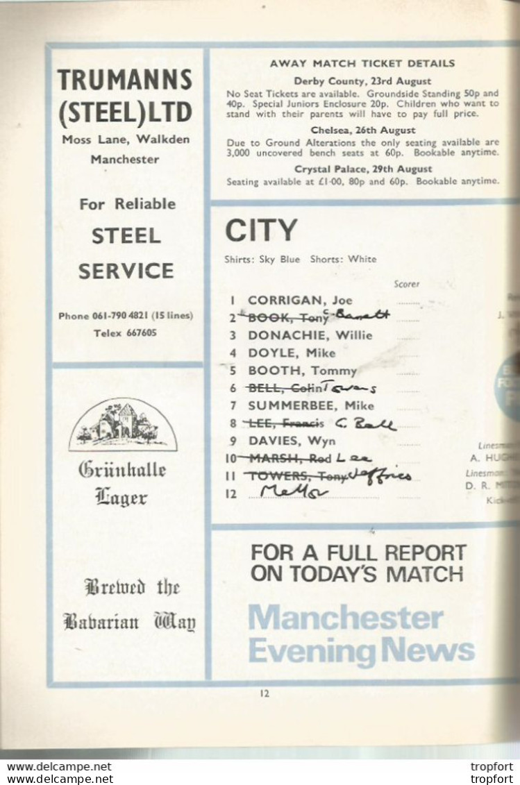 CO / PROGRAMME FOOTBALL Program MANCHESTER CITY England 1972 NORWICH CITY 24 Pages - Programmi