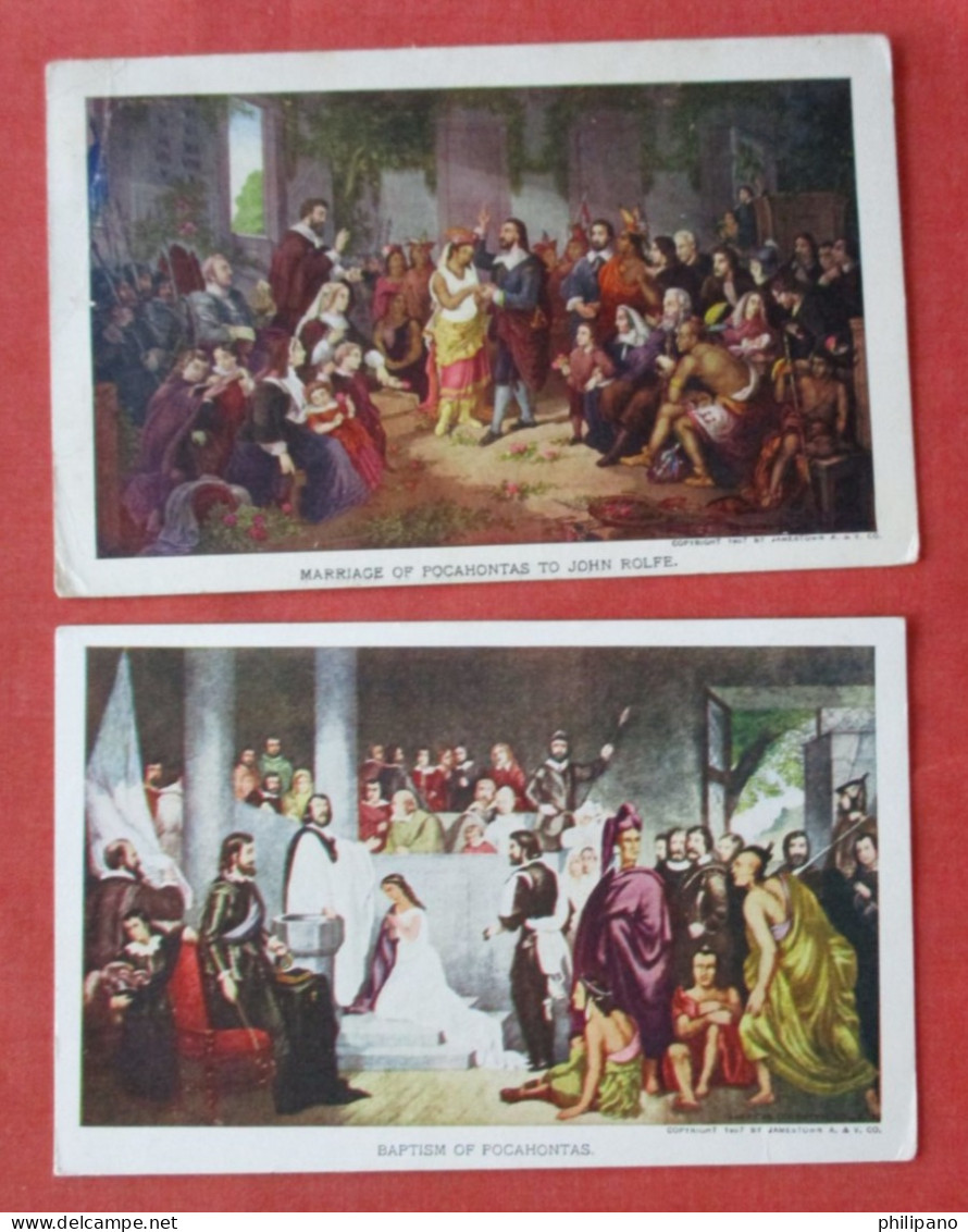 Lot Of 2 Cards. Baptism & Marriage Of Pocahontas.     Ref 6396 - Indios De América Del Norte