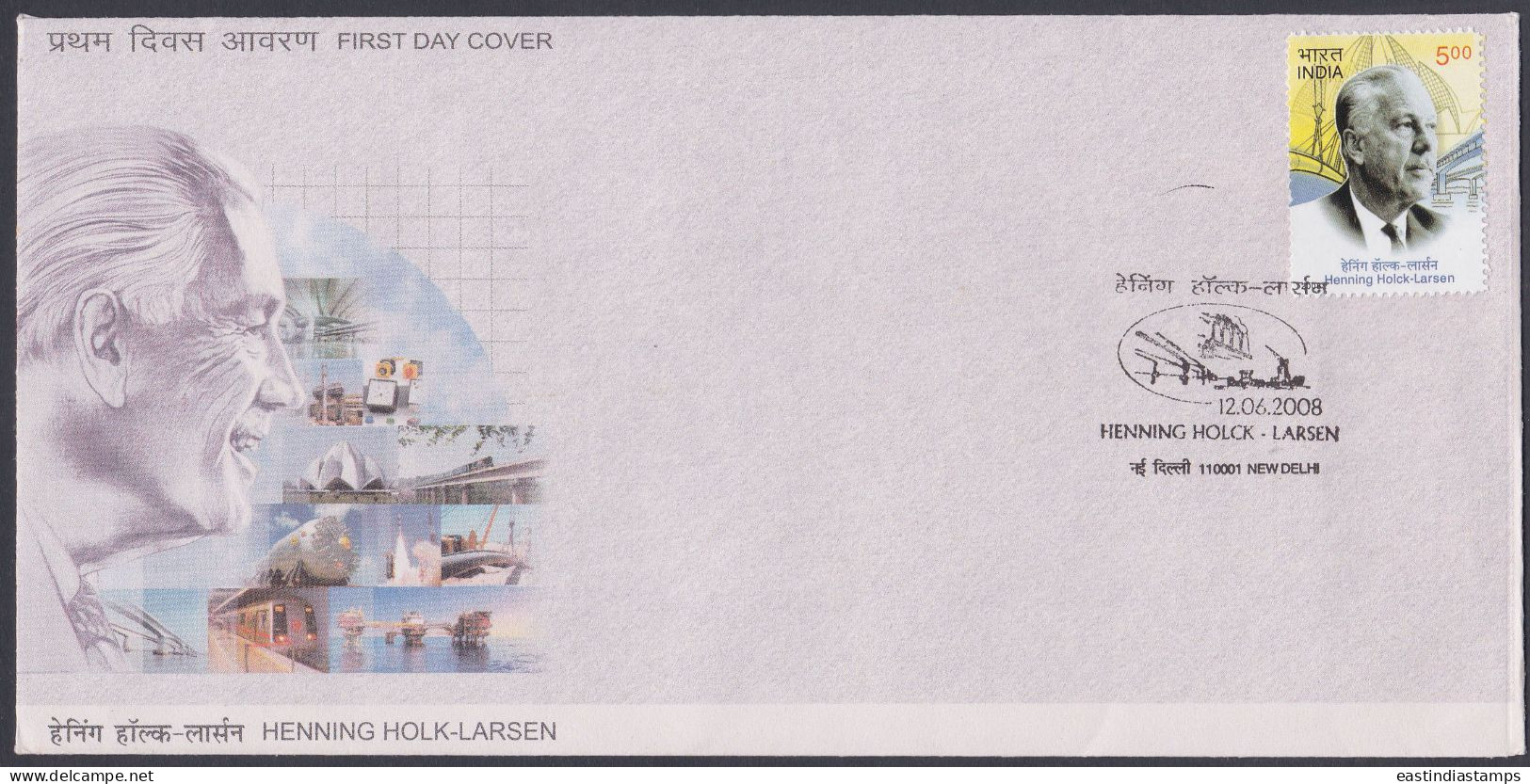 Inde India 2008 FDC Henning Holck Larsen, Danish Engineer, Larsen & Toubro, L&T, First Day Cover - Other & Unclassified