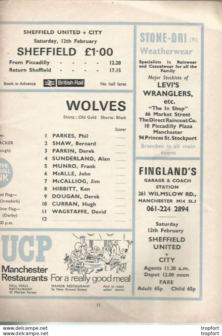 CO / PROGRAMME FOOTBALL Program MANCHESTER CITY England 1972 WOLVERHAMPTON 20 Pages - Programas