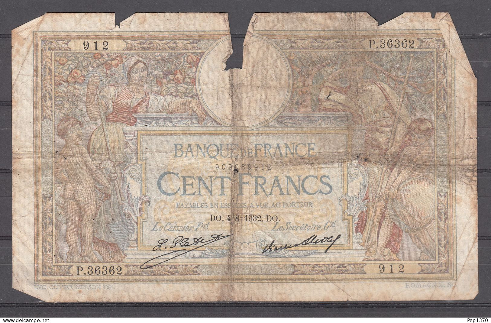 BILLETE DE FRANCIA DE 100 FRANCOS DE 1932 DO - 5 F 1912-1917 ''Bleu''