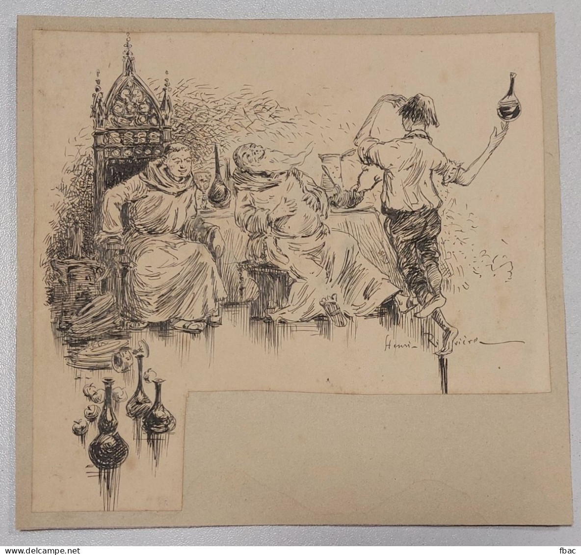 RARE Dessin Original Signé Henri RIVIERE (1864-1951) ! Projet Illustration Encre - Tekeningen