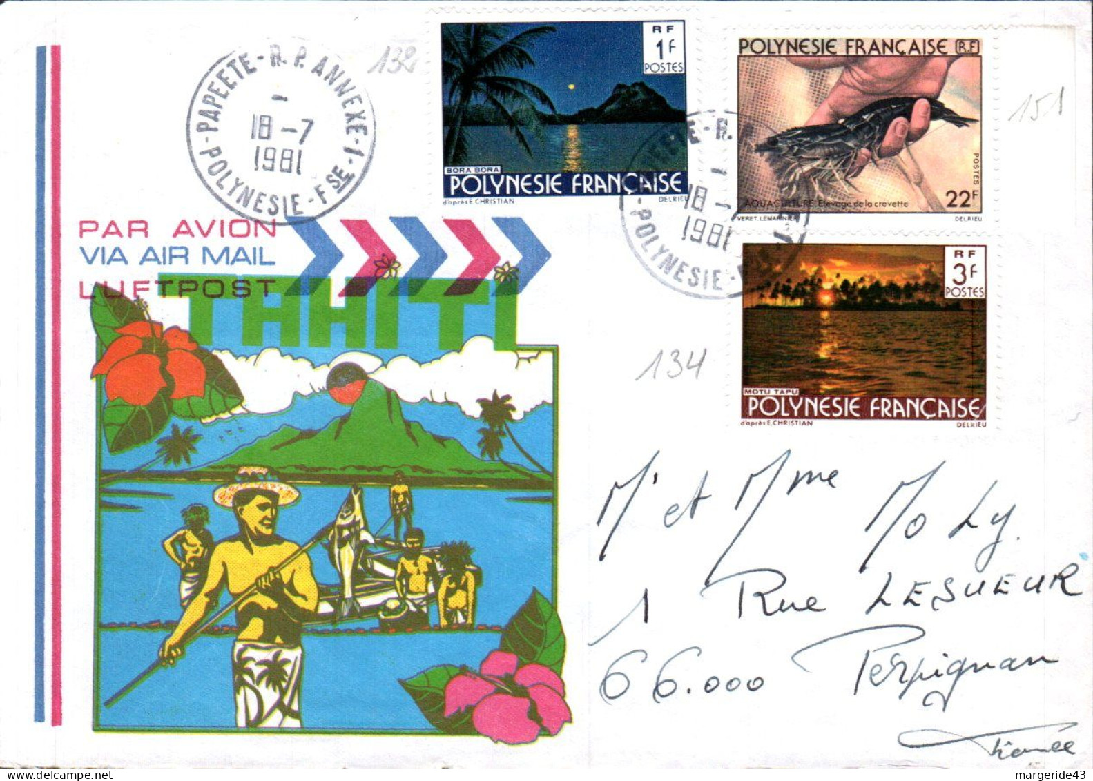 POLYNESIE AFFRANCHISSEMENT COMPOSE SUR LETTRE POUR LA FRANCE 1981 - Covers & Documents