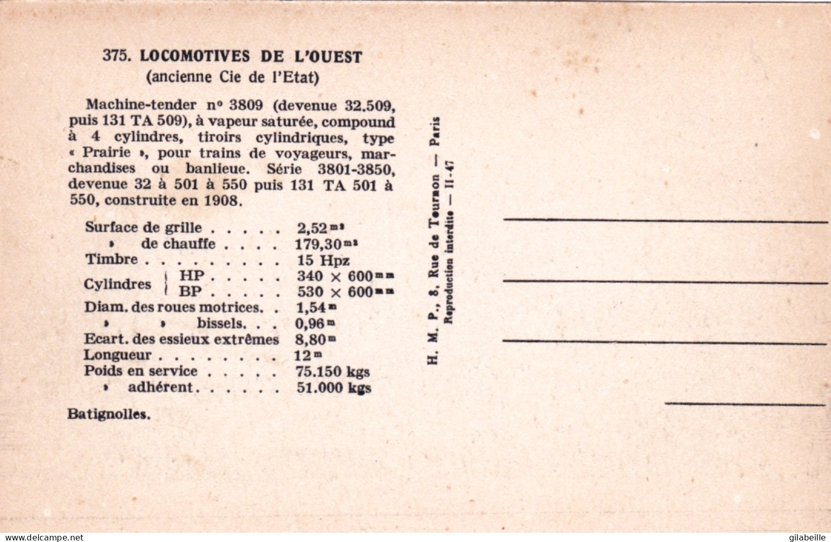 Les Locomotives De L'Ouest - Machine Tender 3809 A Vapeur Saturée - Eisenbahnen