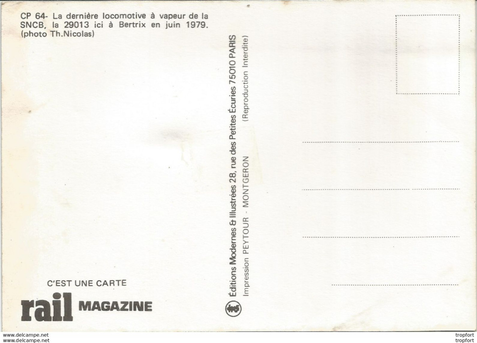 JV / CPSM Train LOCOMOTIVE RAIL Carte Postale // Vapeur 29013 BERTRIX En JUIN 1979 - Trains