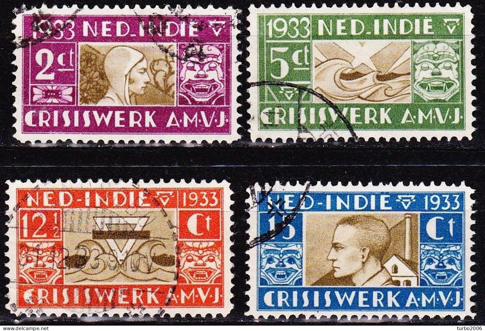 Ned. Indië: 1933 A.M.V.J. Gestempelde Serie NVPH 182 / 185 - Indes Néerlandaises