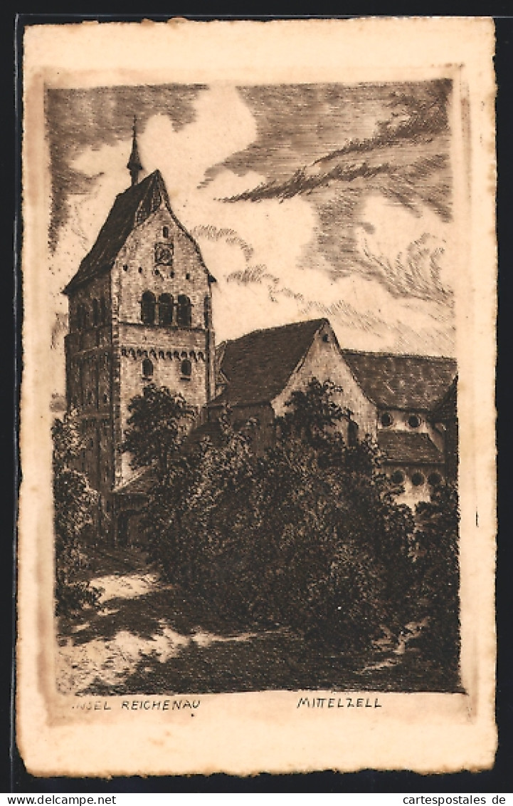 Künstler-AK Reichenau-Mittelzell, Ortspartie Mit Kirche  - Autres & Non Classés