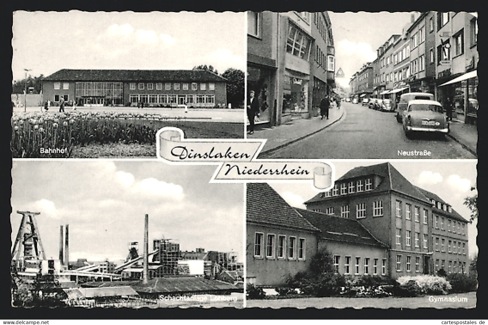 AK Dinslaken, Kohle-Zeche Lohberg, Burgtheater, Bahnhof  - Miniere
