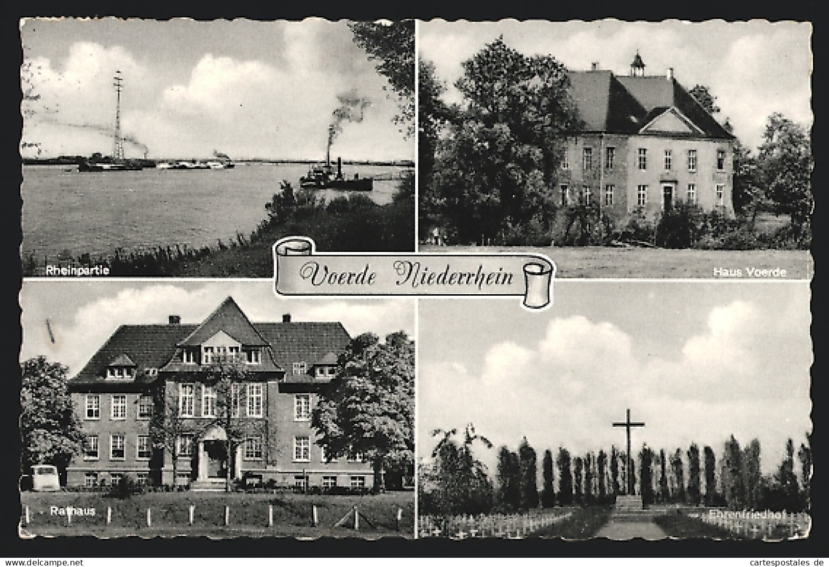 AK Voerde Niederrhein, Ortspartie, Rathaus, Rheinpartie, Ehrenfriedhof  - Voerde