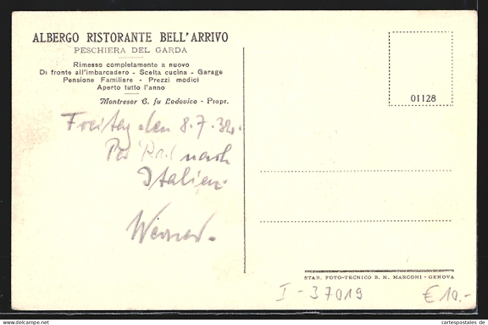 Cartolina Peschiera Del Garda, Albergo Ristorante Bell` Arrivo  - Other & Unclassified