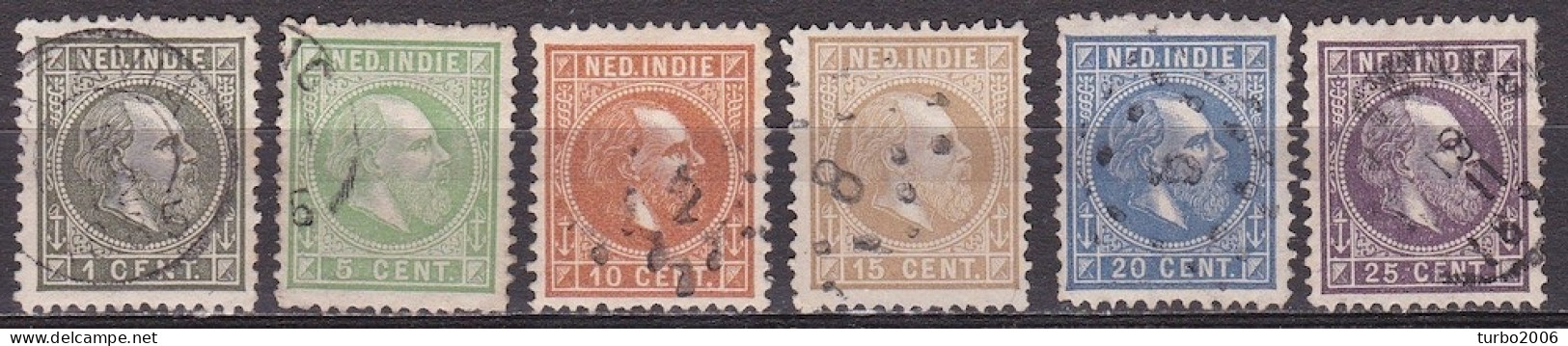 Ned. Indië: 1870 Koning Willem III 1 - 25 Cent 6 Waarden In Kamtanding 12½ : 12 Gr G.  NVPH 4-8-9-11-12-13 F - Indie Olandesi