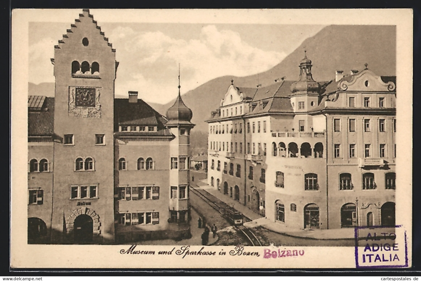 Cartolina Bozen, Museum, Sparkasse Und Strassenbahn  - Bolzano