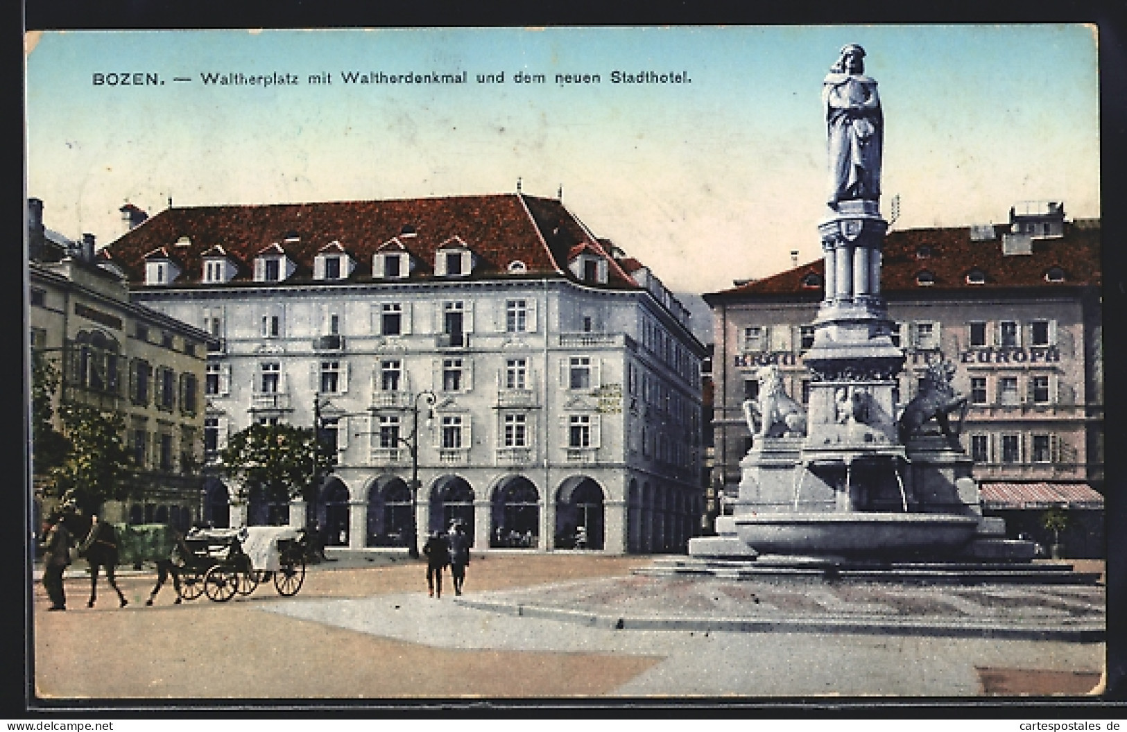 Cartolina Bozen, Waltherplatz Mit Waltherdenkmal Und Dem Neuen Stadthotel  - Bolzano (Bozen)