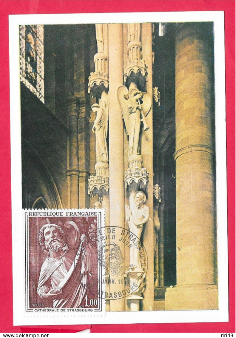 Carte Premier Jour 1971, La COLONNE DES ANGES, Cathédrale De Strasbourg, Dos Vierge, Carte Maximum - 1970-1979