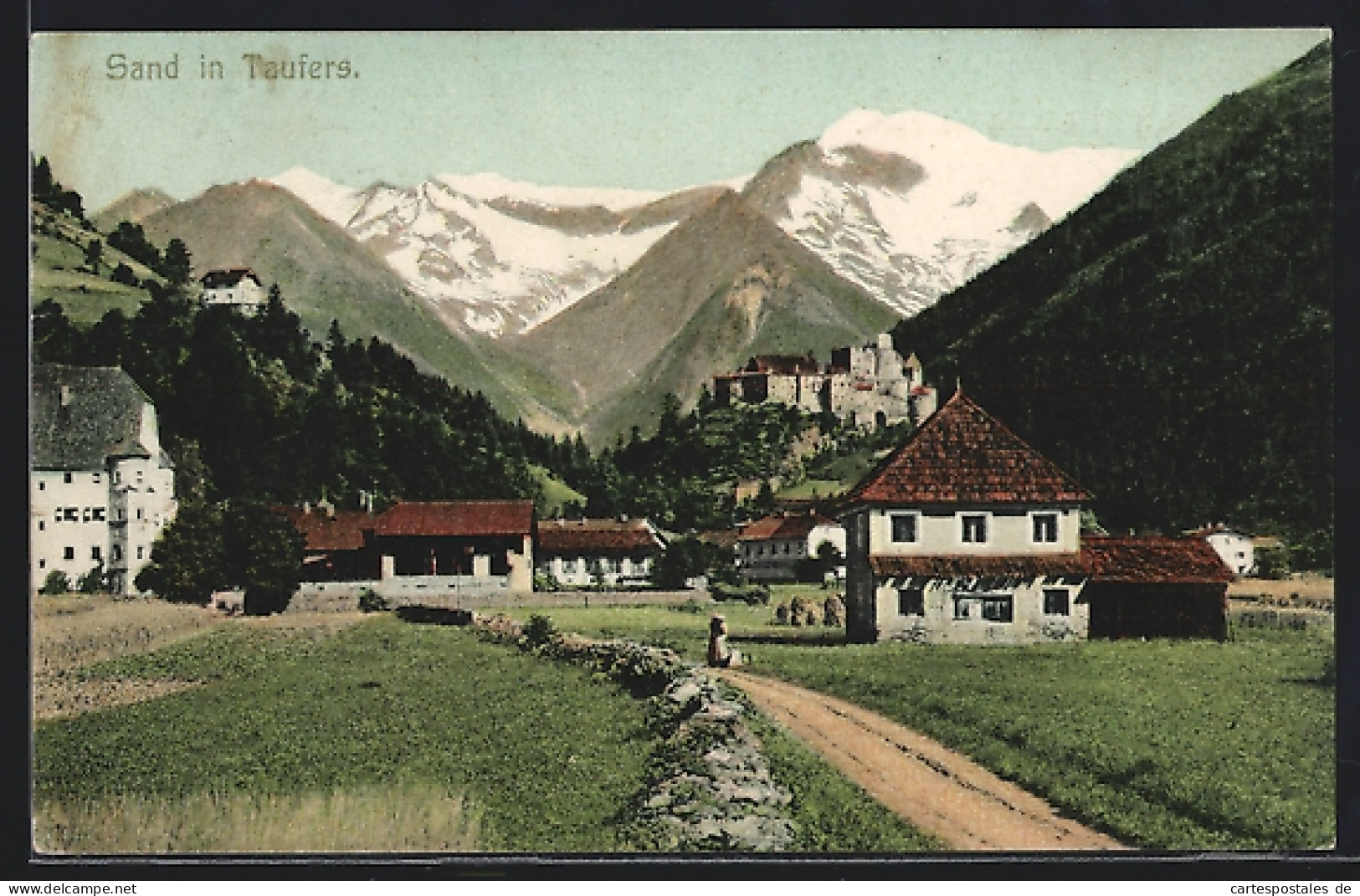 Cartolina Sand In Taufers, Ortsansicht Mit Strasse Und Bergblick  - Sonstige & Ohne Zuordnung