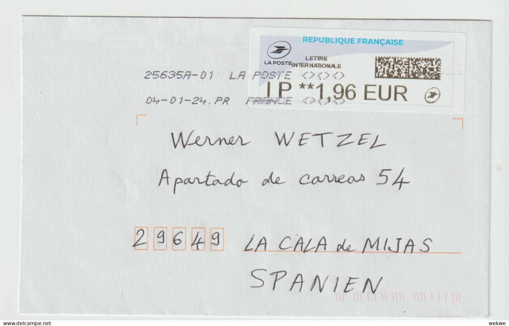 FS1849 / FRANKREICH - Brief Nach Spanien Mit Automatenmarke Zum Europatarif 2024 - Storia Postale