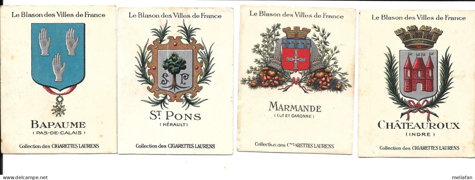 KB2099 - CHROMOS CIAGRETTES LAURENS - BLASON DES VILLES DE FRANCE - BAPAUME - SAINT PONS - MARMANDE - CHATEAUROUX - Otras Marcas