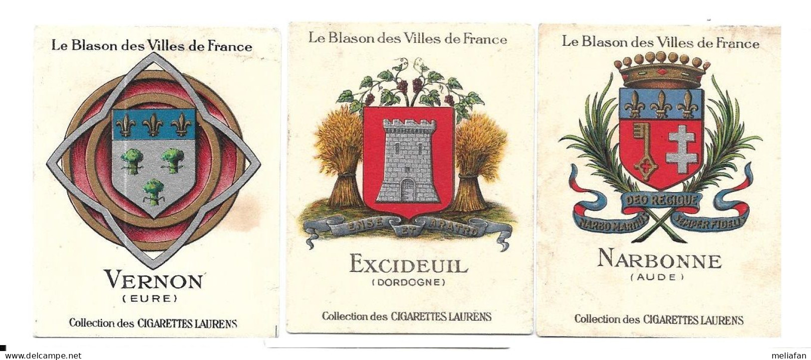 KB2098 - CHROMOS CIAGRETTES LAURENS - BLASON DES VILLES DE FRANCE - VERNON - EXCIDEUIL - NARBONNE - Sigarette (marche)