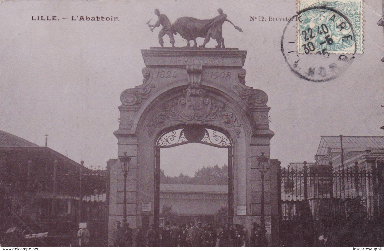 Lille L Abattoir Tres Animée Porte Monumentale 1905 - Lille