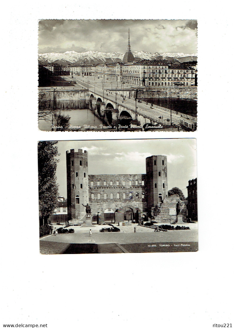 Lot 2 Cpm - Torino (Turin) -  Italie - TOUR Torri Palatine -  Place Pont - 1950 - 1956 - Animation Vélo - Otros Monumentos Y Edificios