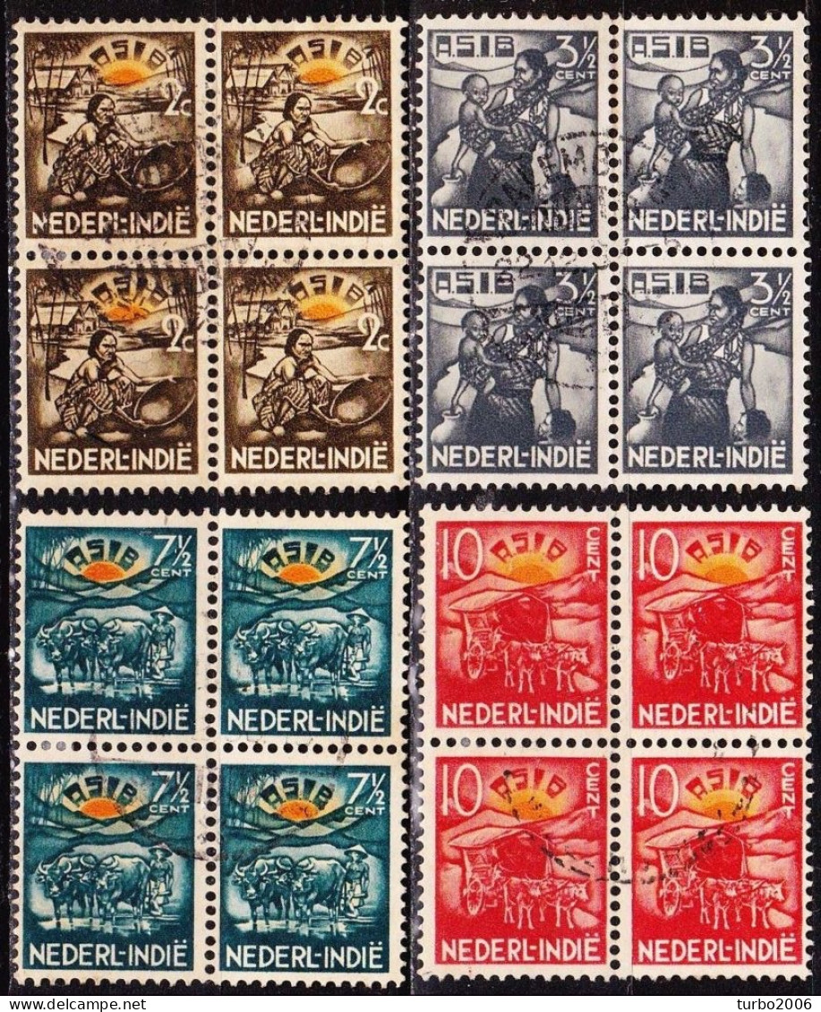 Ned. Indië: 1937 A.S.I.B. Gestempelde Blokken Van 4 NVPH 230-231-232-233 - Netherlands Indies