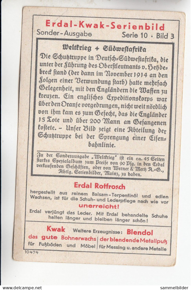 Erdal Kwak  Weltkrieg 1914 -1918 Die Schutztruppe In Südwestafrika   Serie 10 #3 Von 1934 - Sonstige & Ohne Zuordnung