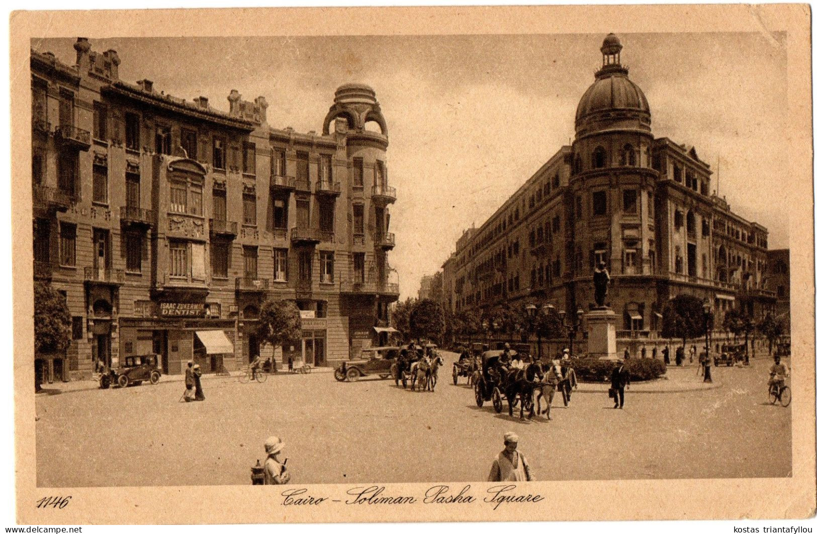 4.1.9 EGYPT, CAIRO, SOLIMAN PASHA SQUARE #2, 1924, POSTCARD - Cairo