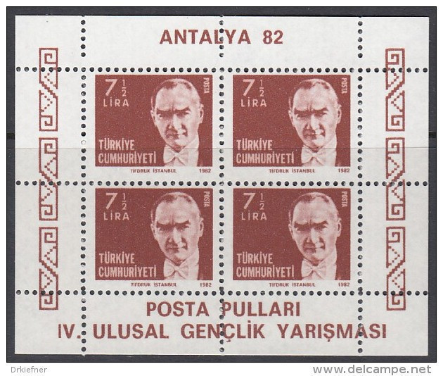TÜRKEI  Block 22 A, Postfrisch **, Nationale Jugend-Briefmarkenausstellung ANTALYA &rsquo;82 1982 - Blocks & Kleinbögen